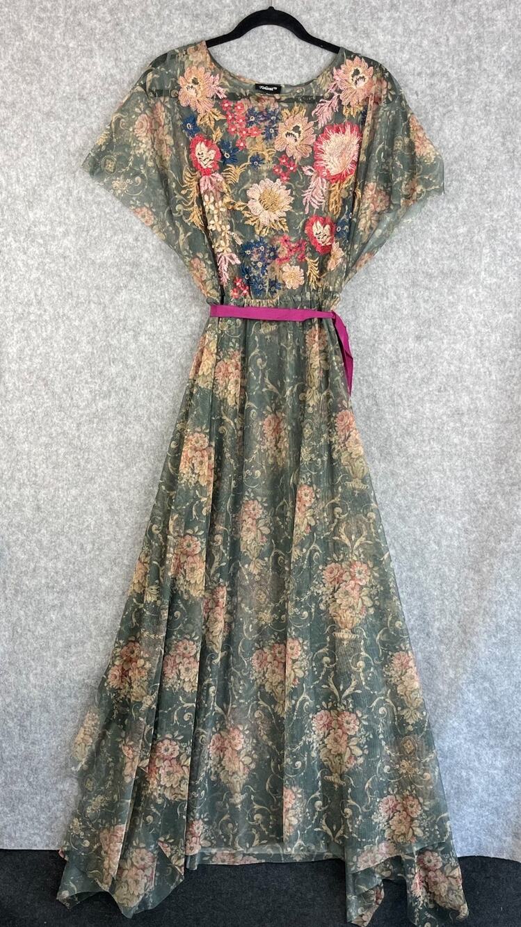 Sundance Tolani Dress Womens Small Floral Embroidery Sheer Mesh Boho Resort Arts